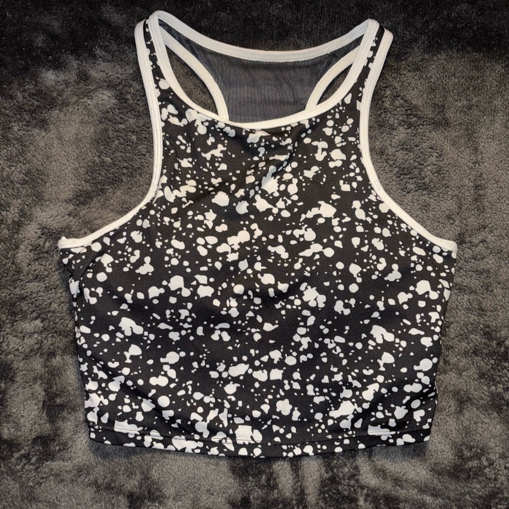 Fabletics Black and White Speckled Crop Top